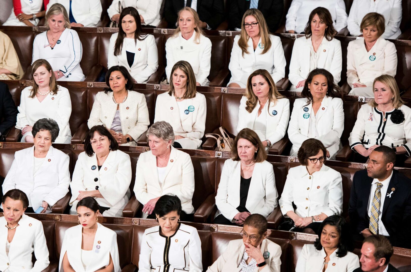 Democratic women in the House wore “sufragette white”  during President Donald Trump’s State of the Union Address to a joint session of Congress in the Capitol in 2019.