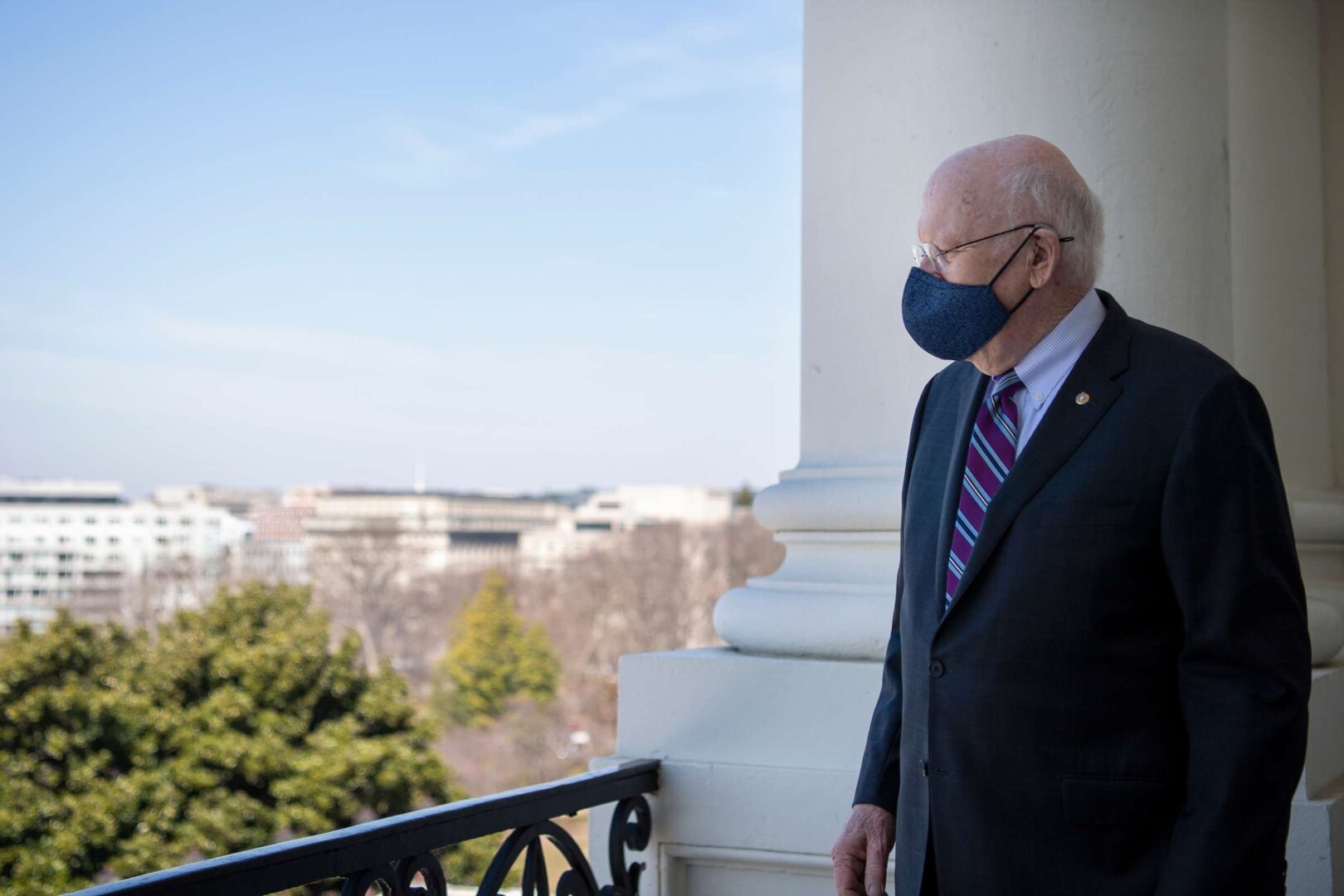 Sen. Patrick J. Leahy, D-Vt., looks out at the National Mall from the speaker’s balcony at the Capitol on March 10, 2021. 