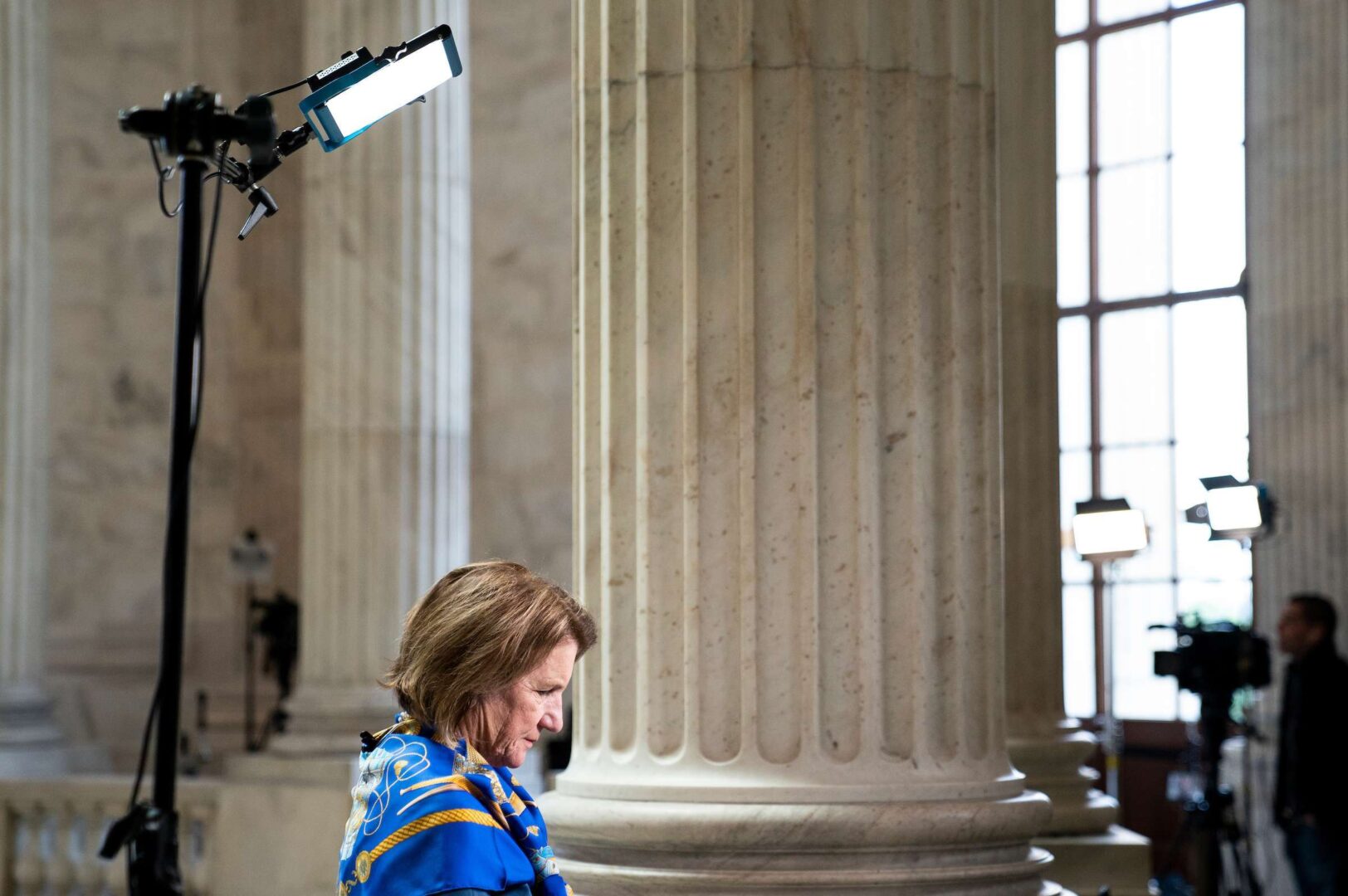 Sen. Shelley Moore Capito, R-W.Va., participates in a TV news interview in the Russell Senate Office Building on Tuesday, May 11, 2021. (Bill Clark/CQ Roll Call)
