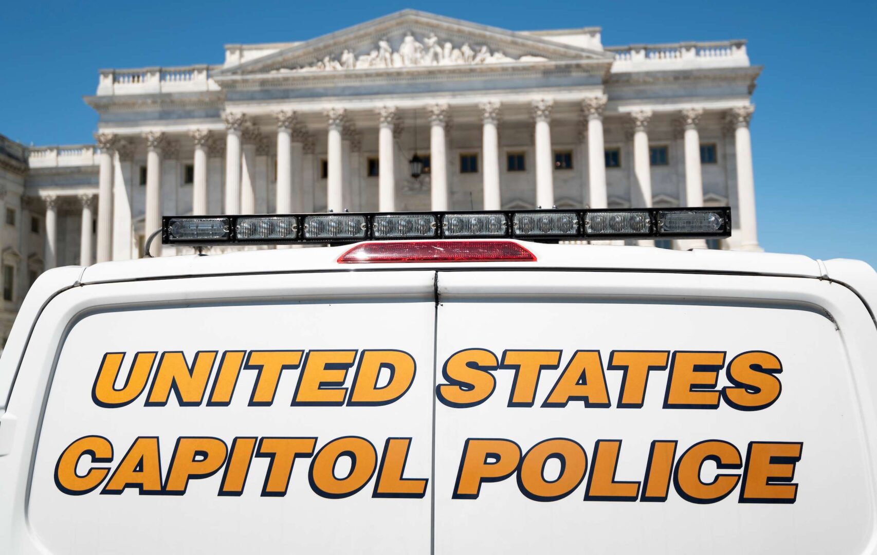 A Capitol Police van in front of the Senate wing of the Capitol on June 17, 2021. Democrats estimate the department will run out of funds by August without action by Congress. 