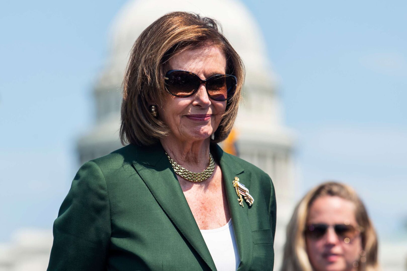 Speaker of the House Nancy Pelosi, D-Calif., ouside the Capitol  on Wednesday. She is seeking to win approval of a budget resolution the week of Aug. 23.