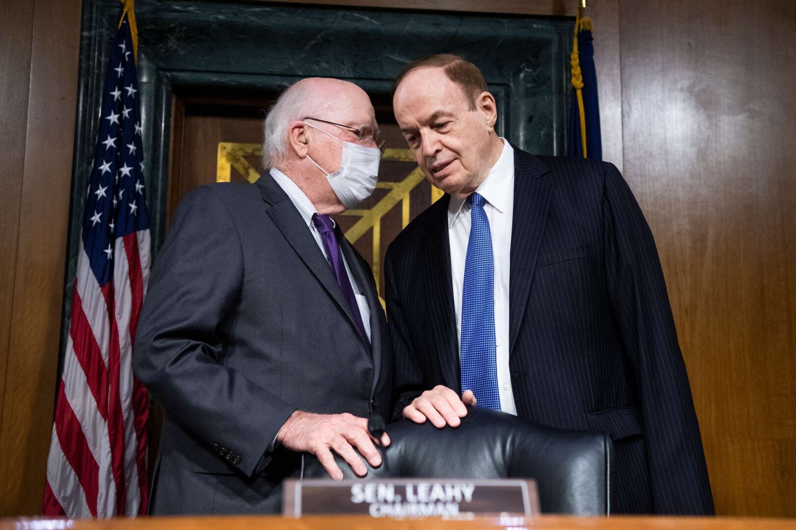 Chairman Patrick Leahy, D-Vt., left, and ranking member Sen. Richard Shelby, R-Ala., arrive for a Senate Appropriations Committee markup in Dirksen Building on Wednesday.