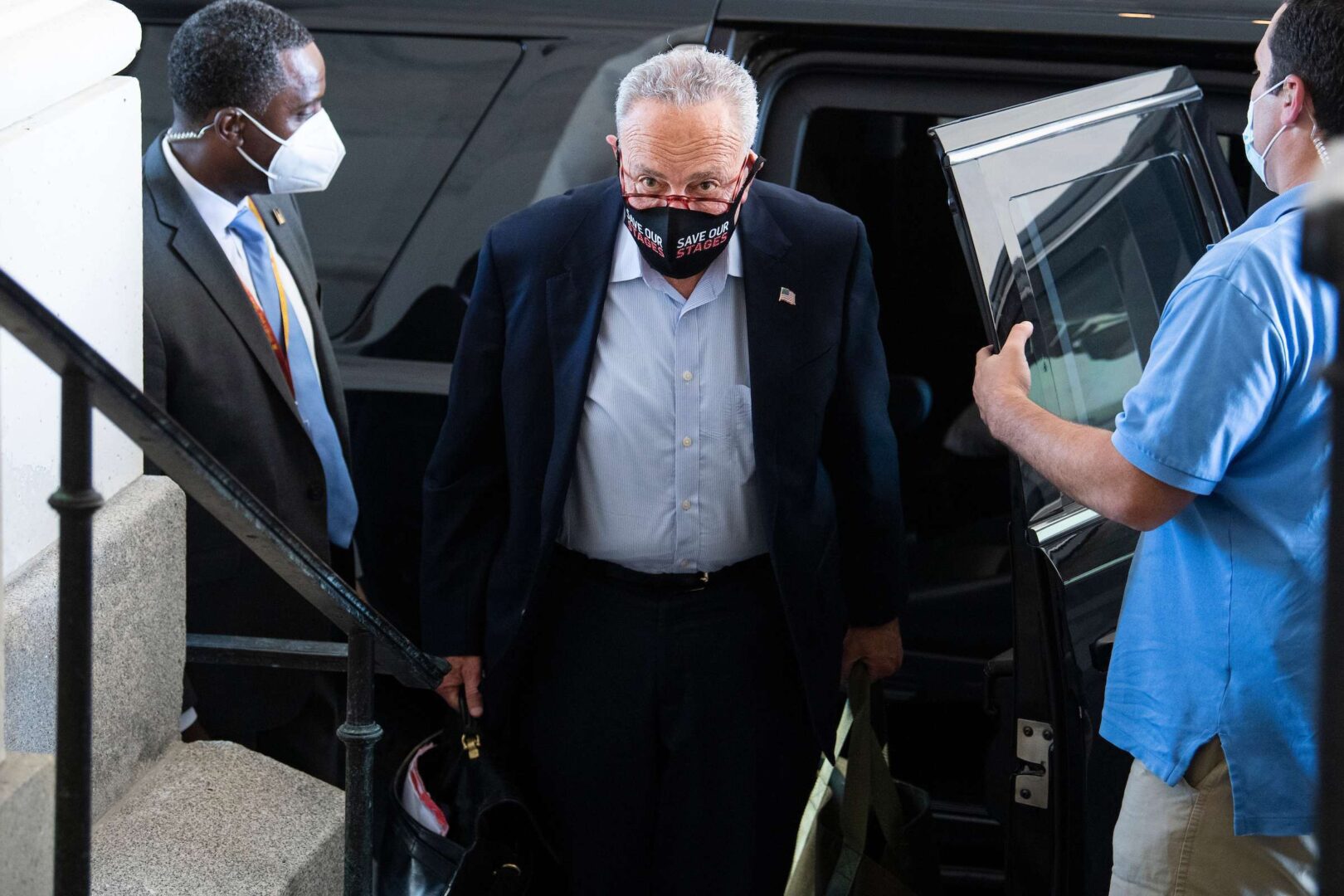 Senate Majority Leader Charles Schumer, D-N.Y., arrives at the Capitol on Monday. 