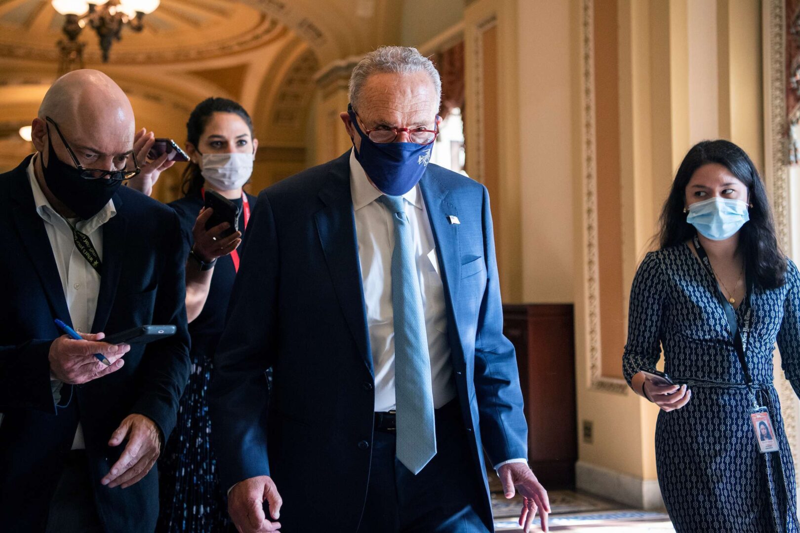 Senate Majority Leader Charles Schumer, D-N.Y., is seen after a lunch with Senate Democrats in the U.S. Capitol.