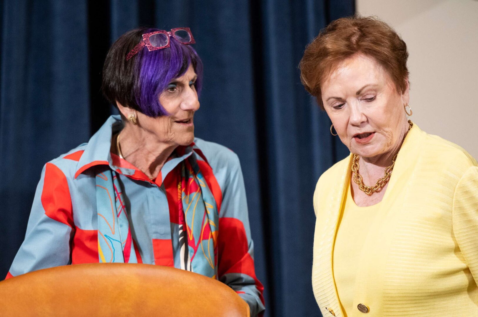 House Appropriations Chair Rosa DeLauro, D-Conn., left, speaks with ranking member Kay Granger, R-Texas, before a full committee markup on June 29, 2021. 