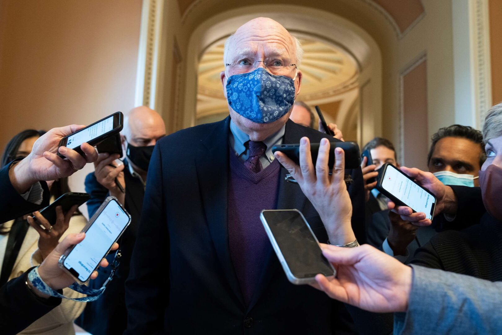 Sen. Patrick Leahy, D-Vt., talks with reporters in the Capitol on Wednesday.