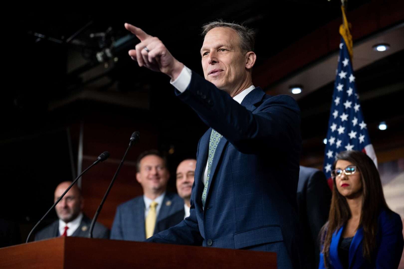 Rep. Scott Perry, R-Pa., speaks during the Freedom Caucus news conference on the debt limit in the Capitol on Friday, March 10, 2023. 
