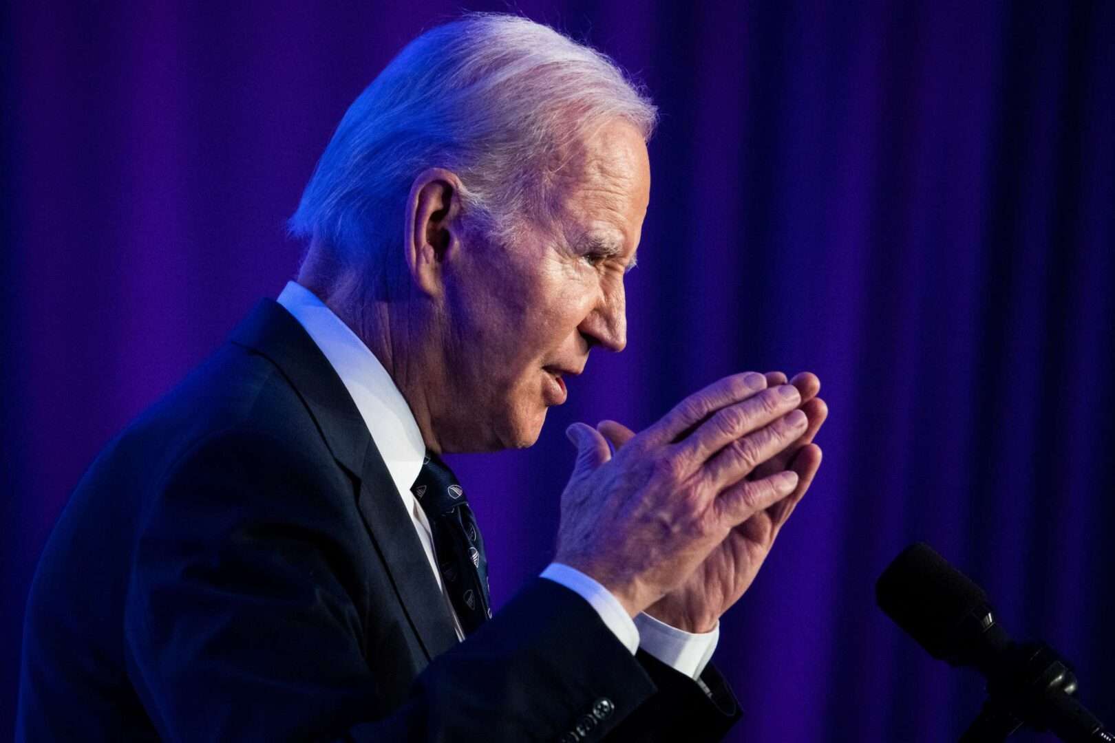 President Joe Biden speaks at the International Association of Fire Fighters legislative conference on Monday. Biden will release his budget beginning Thursday.