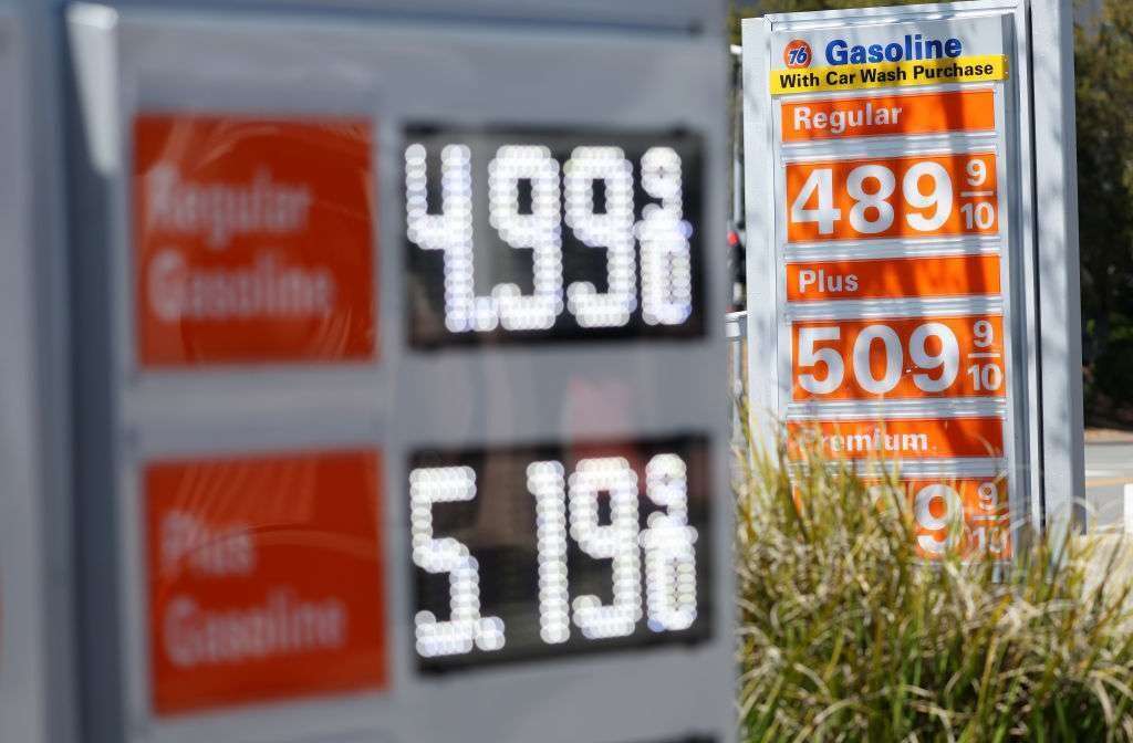 Gas prices over $5 a gallon are displayed at a filling station on April 12 in San Rafael, Calif. 