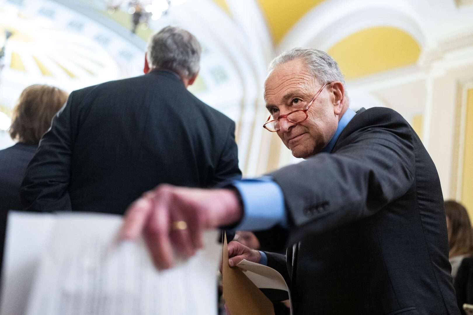 Senate Majority Leader Charles E. Schumer is seen at a news conference after the 
Senate luncheons in the U.S. Capitol on Tuesday.