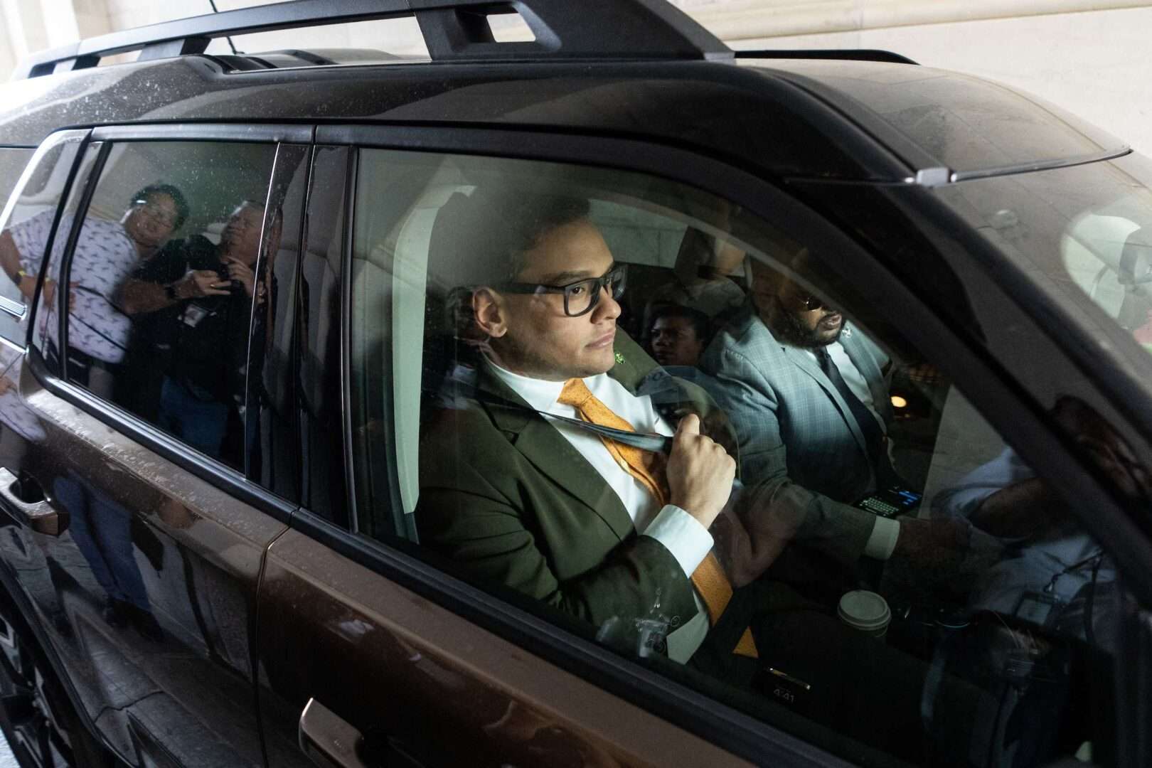 Rep. George Santos, R-N.Y., pictured leaving the Capitol last week a day after he was indicted on 13 federal criminal charges, faces an expulsion vote. 