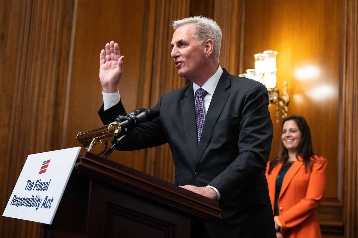 House Speaker Kevin McCarthy and Republican Conference Chair Elise Stefanik conduct a news conference after the House passed the Fiscal Responsibility Act on May 31.