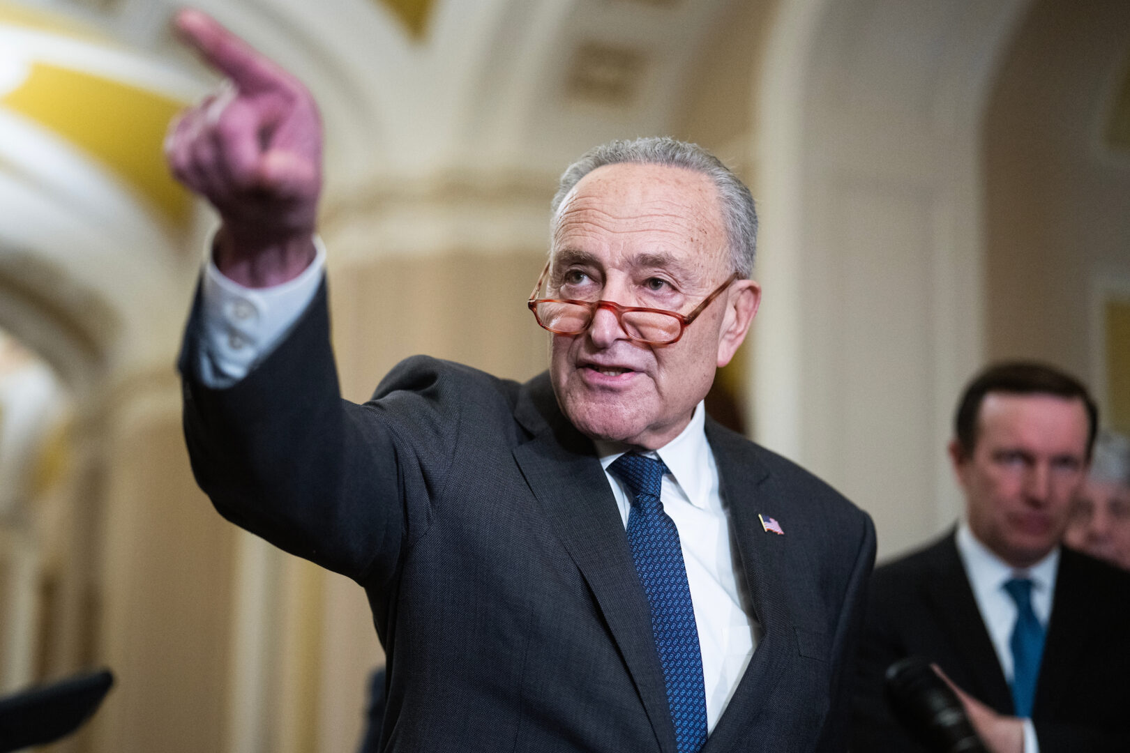 Senate Majority Leader Charles E. Schumer, D-N.Y., conducts a news conference in the U.S. Capitol on Tuesday, November 7, 2023. 