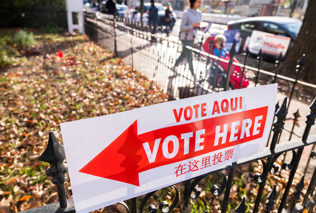 A sign on Election Day earlier this month at the Lutheran Church of the Reformation in the Capitol Hill neighborhood of Washington, D.C.