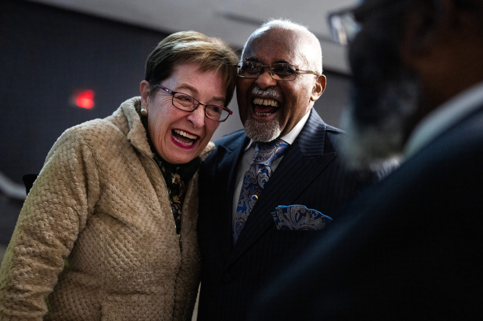 Rep. Marcy Kaptur shares a laugh with Pastor Charles E. Jones during the NAACP’s 109th Freedom Fund Celebration at the Stranahan Theater & Great Hall in Toledo, Ohio, on Saturday. Kaptur, who has served in Congress since 1983, is in the midst of her most competitive reelection campaign in more than a decade.