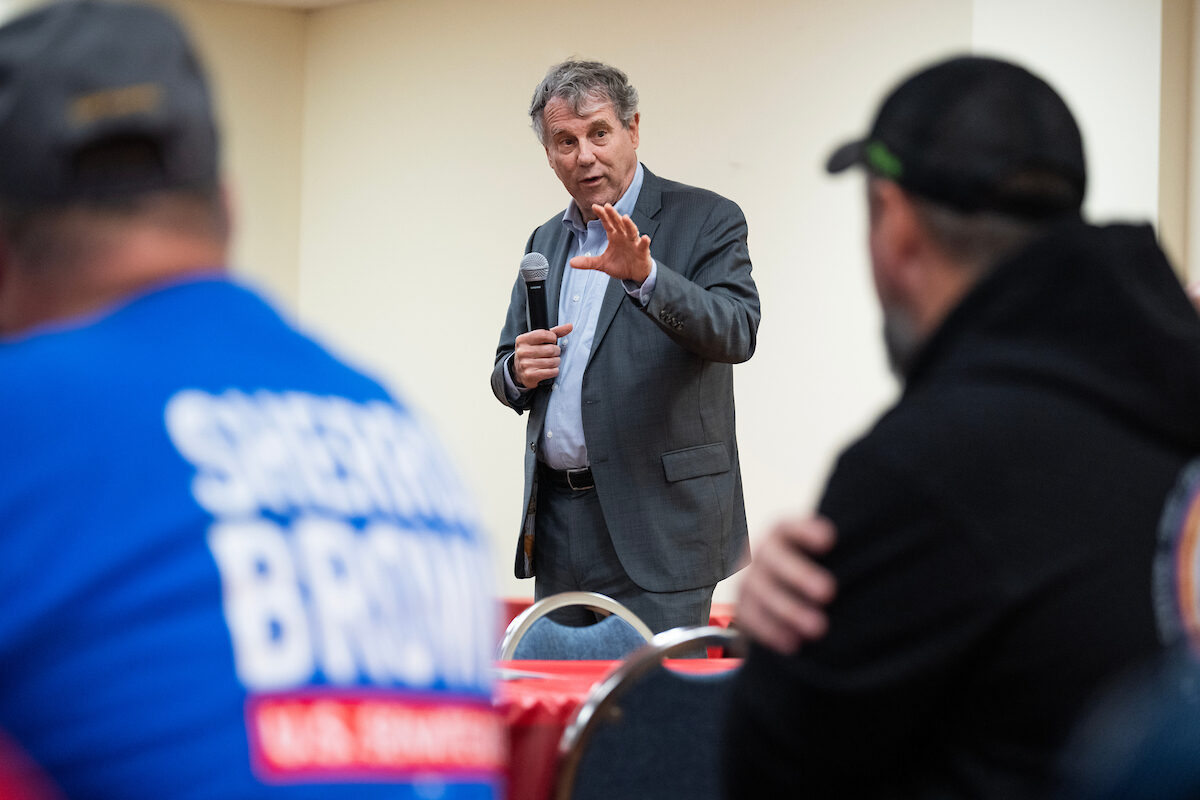 Sen. Sherrod Brown, D-Ohio, seen here at a campaign rally at the Communications Workers of America Local 4370 in Brooklyn Heights, Ohio, on Oct. 26, 2024. Brown is among the most vulnerable senators running for reelection. 