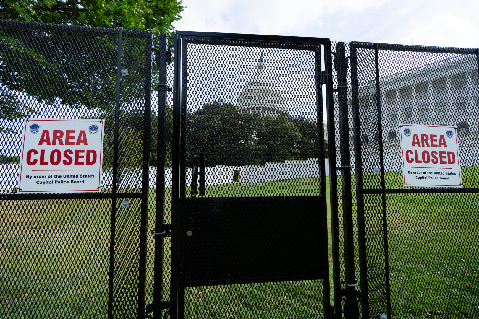 Anti-scalable metal fencing has been erected around the construction site for the 2025 inauguration platform  on the West Front of the Capitol. For previous inaugurations, plastic mesh fencing was used to block off the area.
