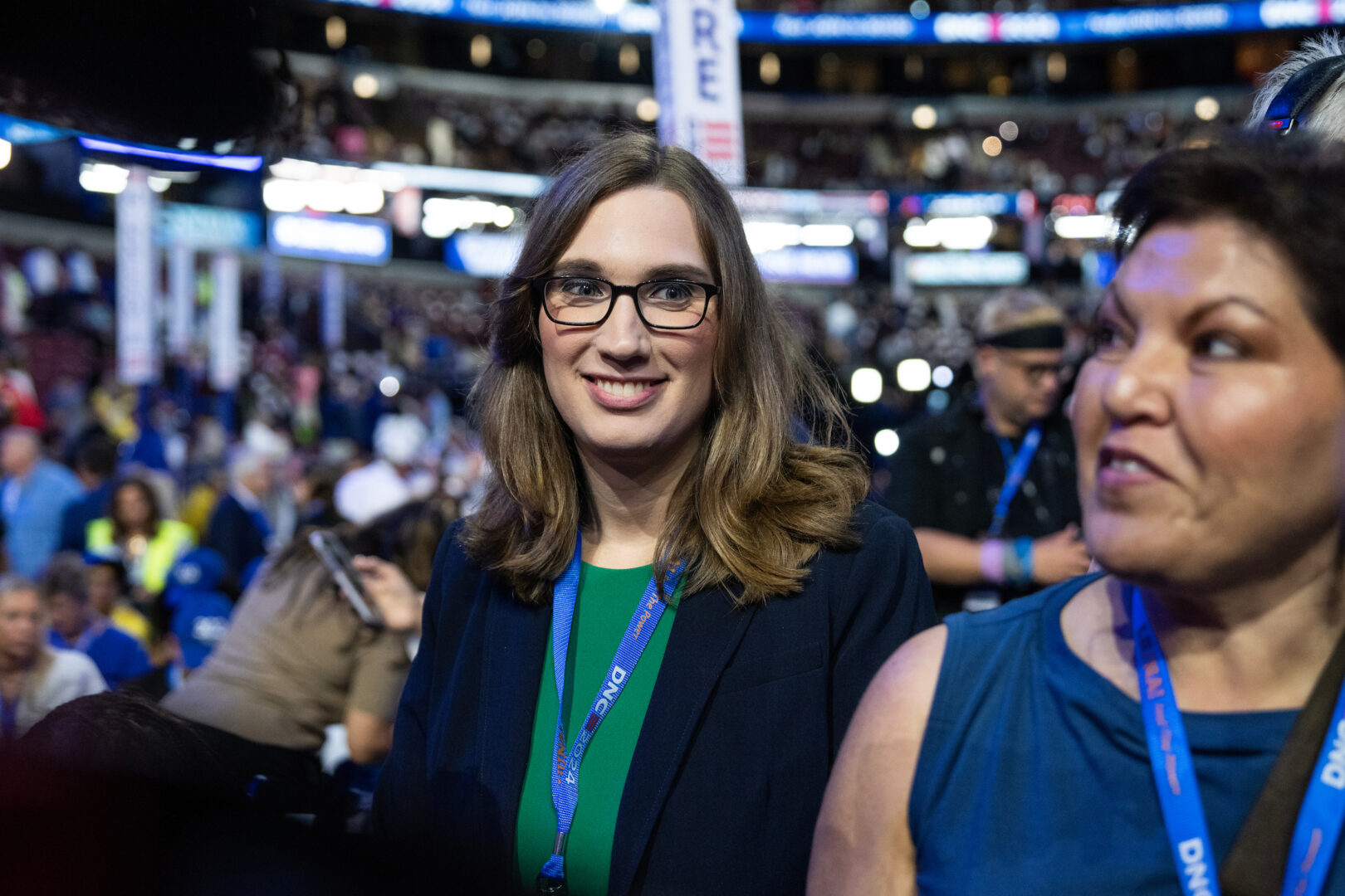 Sarah McBride, Democrat representative-elect for Delaware, is seen on the second night of the Democratic National Convention on Aug. 20. 