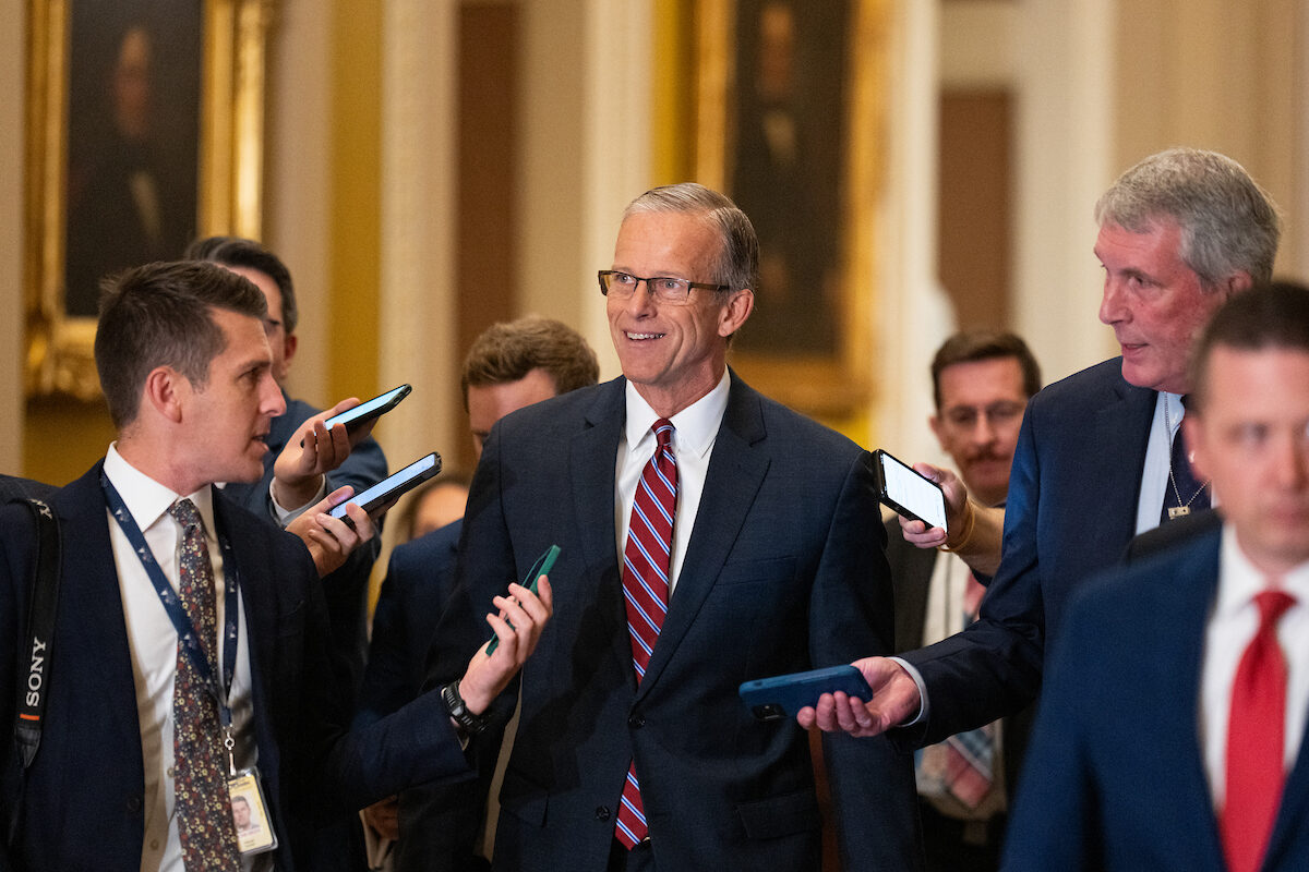 Sen. John Thune, R-S.D., arrives for the Senate Republicans leadership election in the Capitol on Wednesday. Thune beat Sens. John Cornyn and Rick Scott to become the next Senate majority leader. 