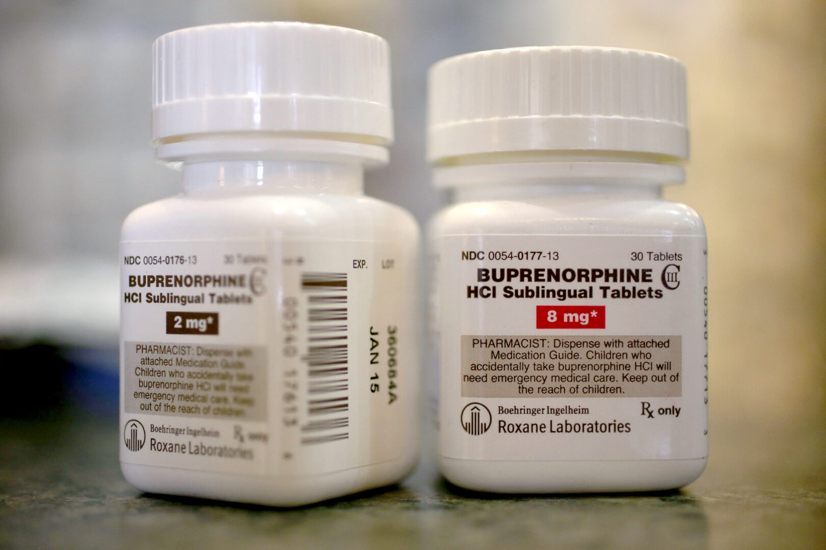 In this photo illustration, bottles of the generic prescription pain medication buprenorphine are seen in a pharmacy in Boca Raton, Florida. The narcotic drug is used as an alternative to methadone to help treat opioid use disorder.