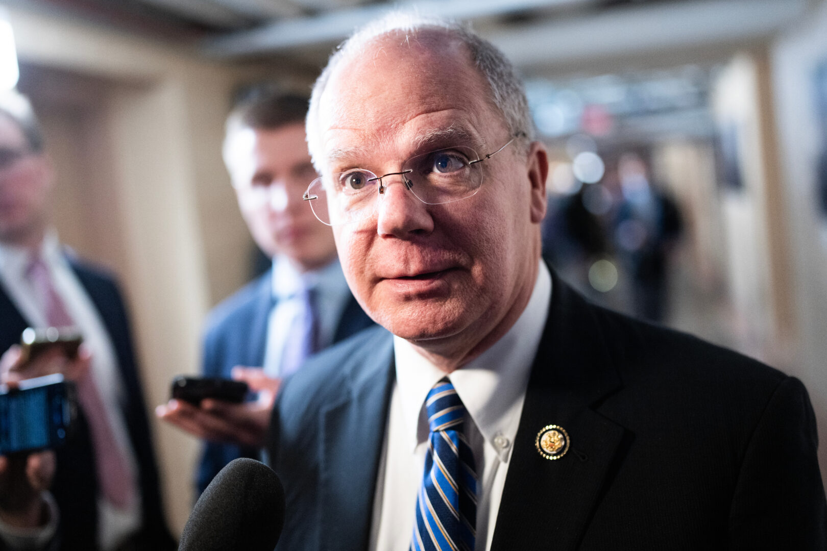 House Energy and Commerce Chair Brett Guthrie talks with reporters after a meeting of the House Republican Conference in the Capitol on Feb. 5.