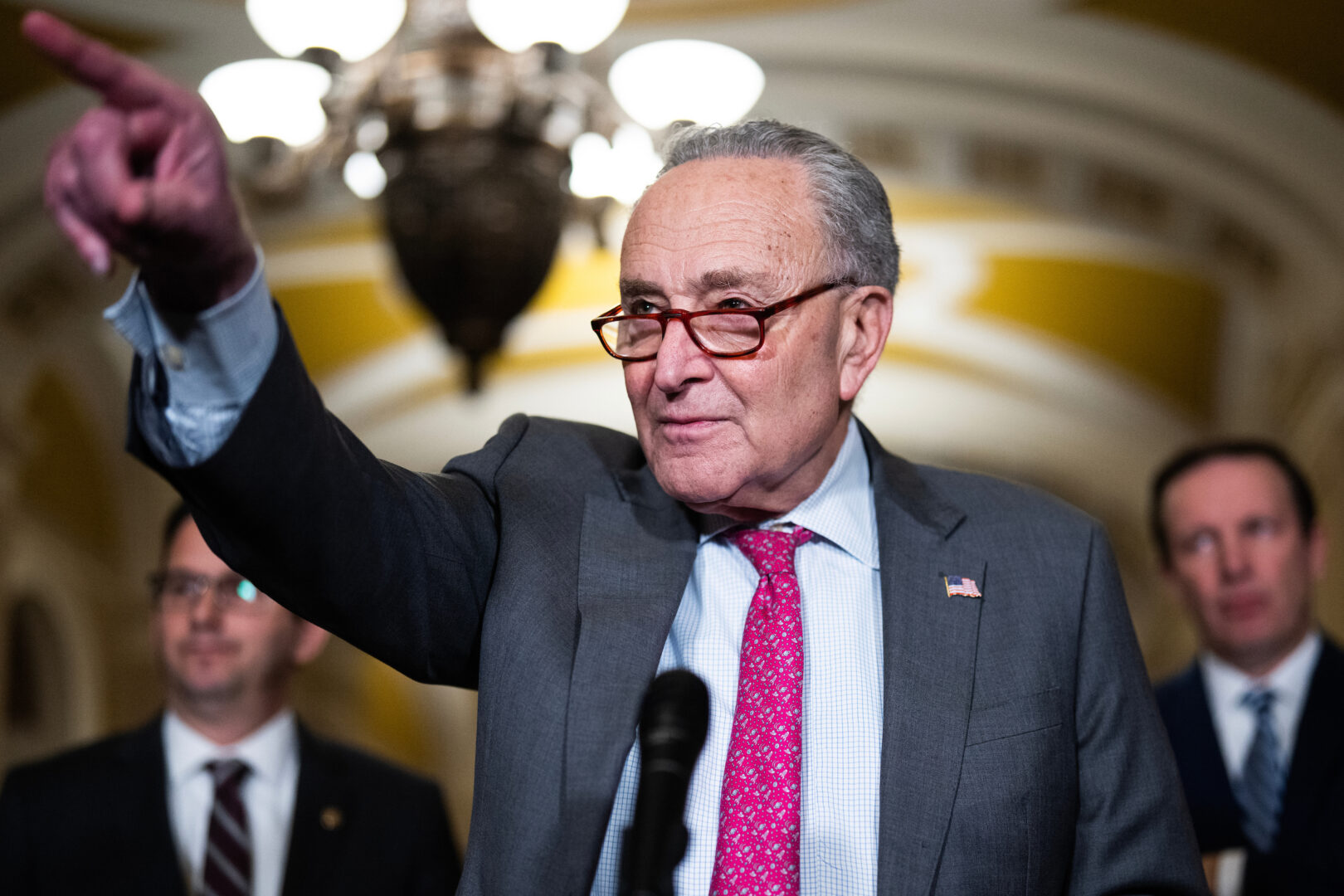 Senate Minority Leader Charles E. Schumer, D-N.Y., conducts a news conference after the Democratic Senate luncheon in the Capitol on Jan. 21.