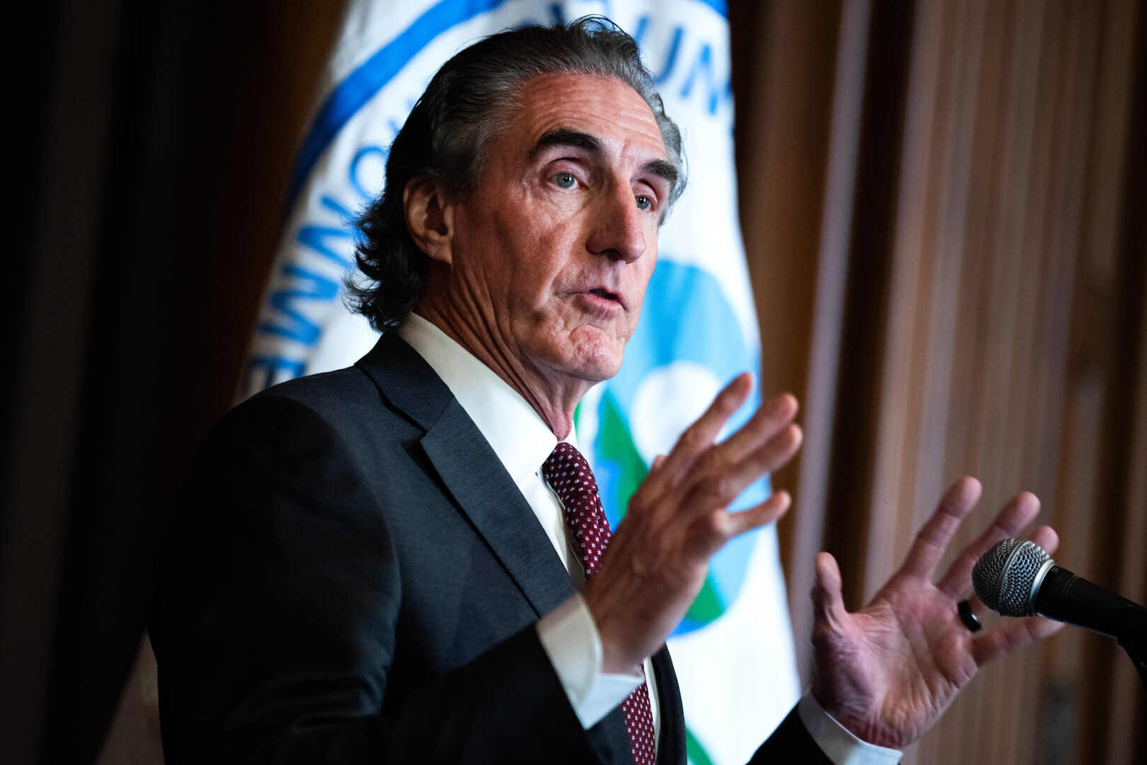 Interior Secretary Doug Burgum speaks during a water policy rule signing ceremony at the EPA on Feb. 18.