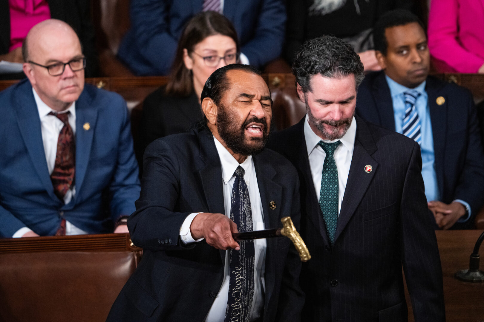 Rep. Al Green, D-Texas, heckles Donald Trump during the president’s address to a joint session of Congress on Tuesday night.