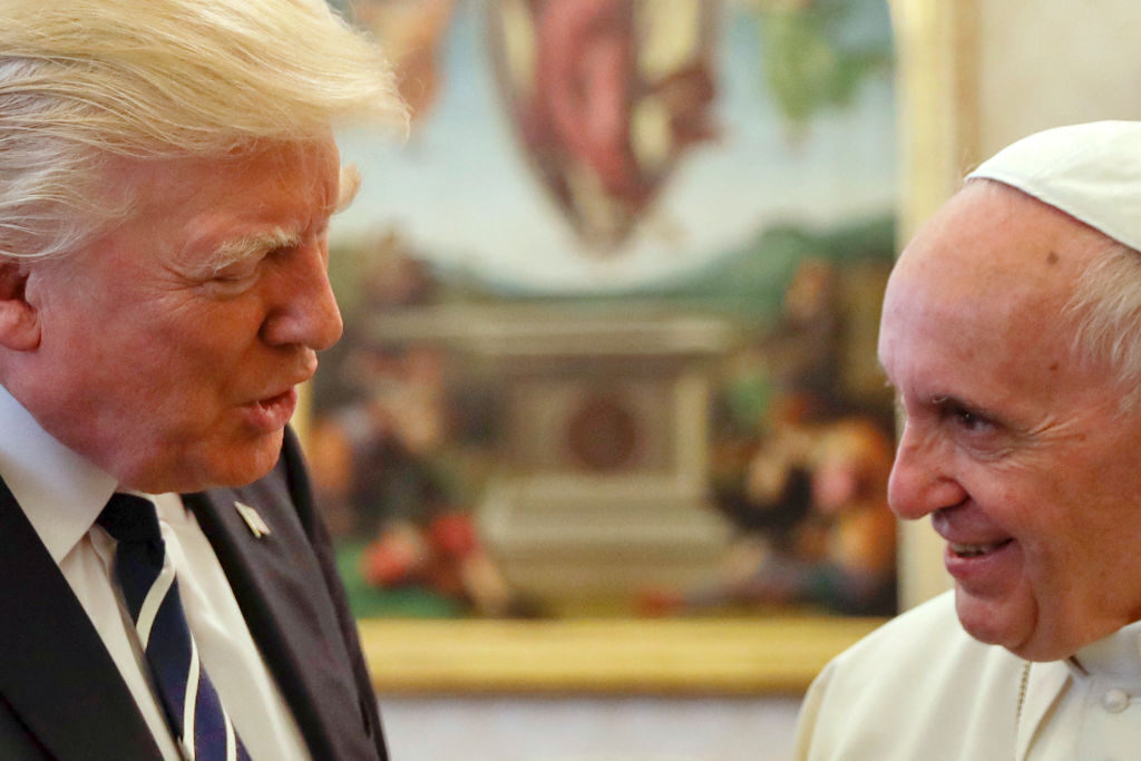 President Donald Trump and the late Pope Francis offer a study in contrasts, Curtis writes. Above, the pair are seen at a Vatican meeting on May 24, 2017.  