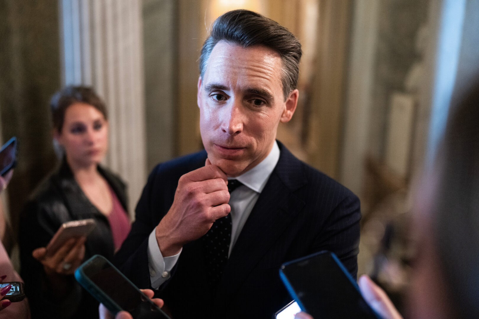 Sen. Josh Hawley, R-Mo., seen in the Capitol on Thursday, was the last senator to vote on motion to proceed to the budget resolution.
