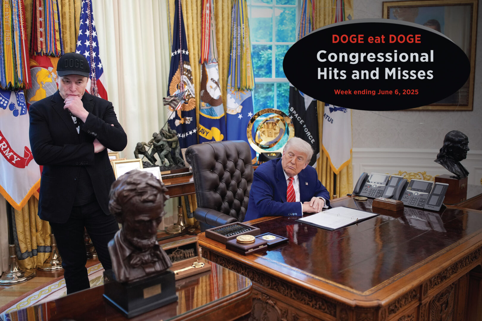Tesla CEO Elon Musk and President Donald Trump listen to a question from reporters in the Oval Office of the White House on May 30.