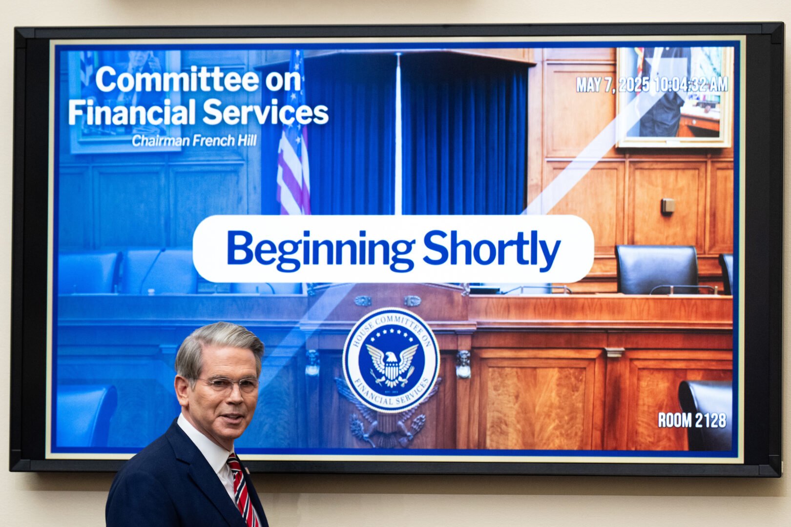 Treasury Secretary Scott Bessent arrives for a House Financial Services Committee hearing on May 7.