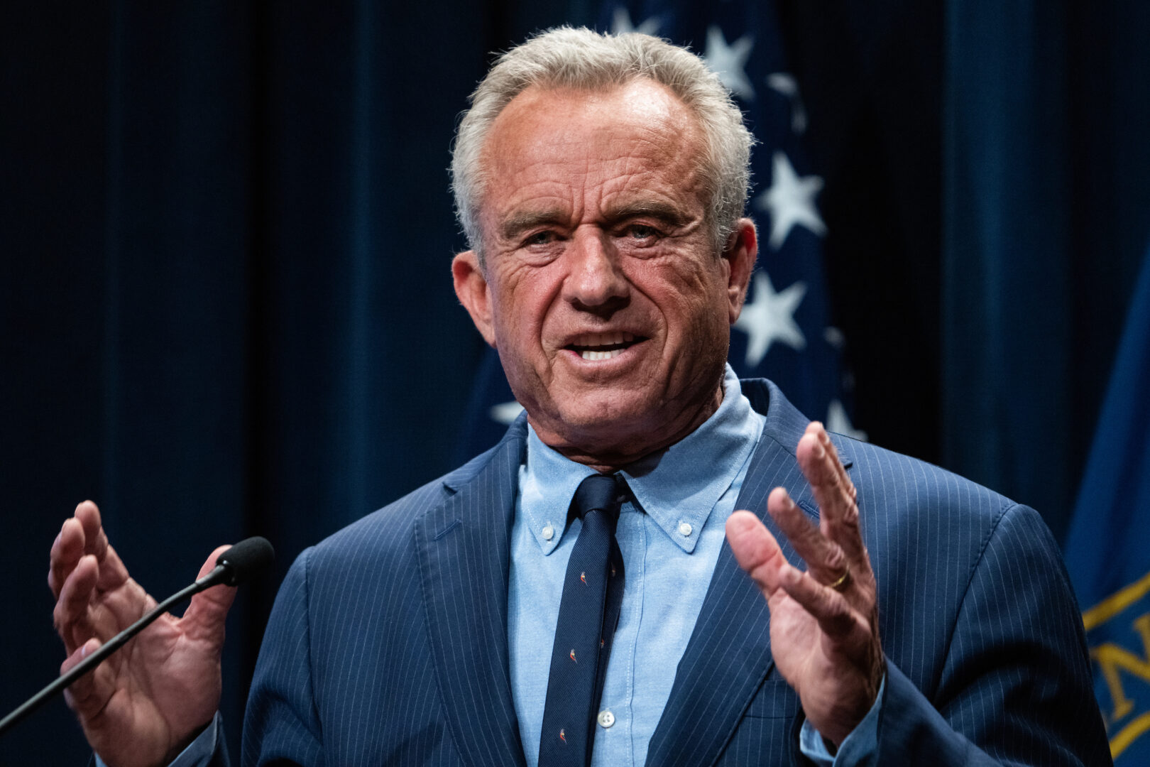 Health and Human Services Secretary Robert F. Kennedy Jr., shown at a news conference on April 16, named new members to the Advisory Committee on Immunization Practices on Wednesday, after firing all 17 former panel members earlier this week.