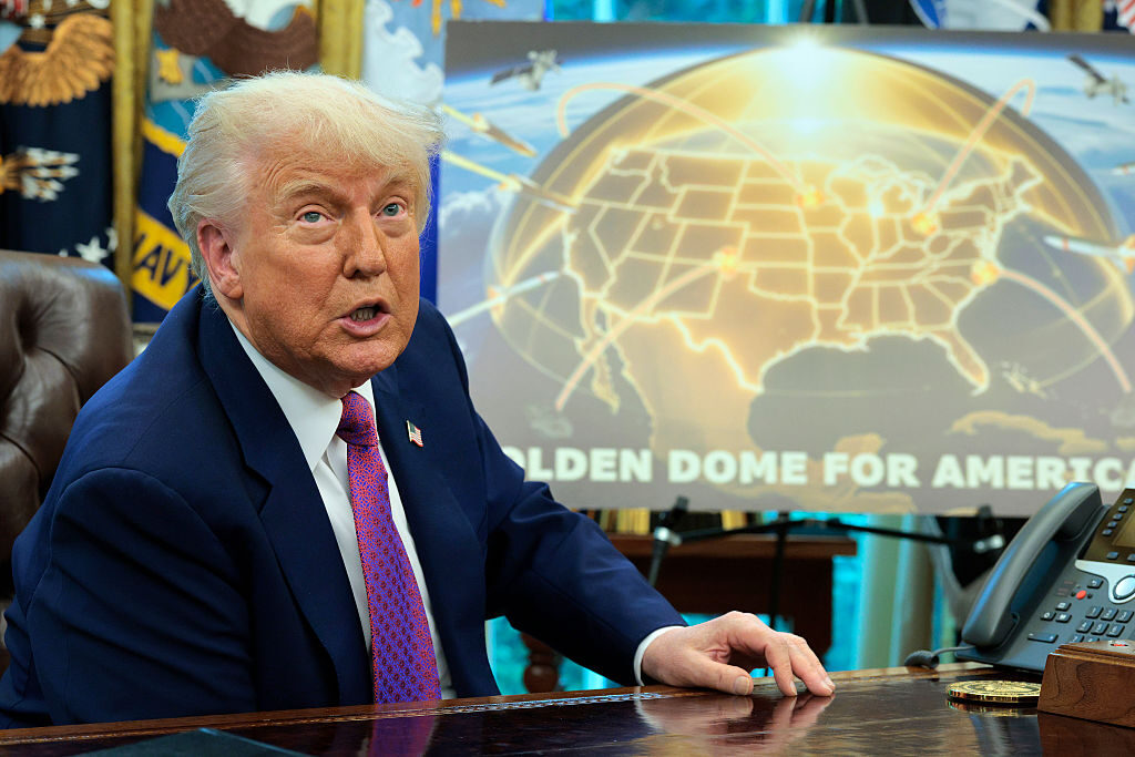 President Donald Trump speaks in the Oval Office on May 20 on his plans for the "Golden Dome," a national ballistic and cruise missile defense system. (Chip Somodevilla/Getty Images)