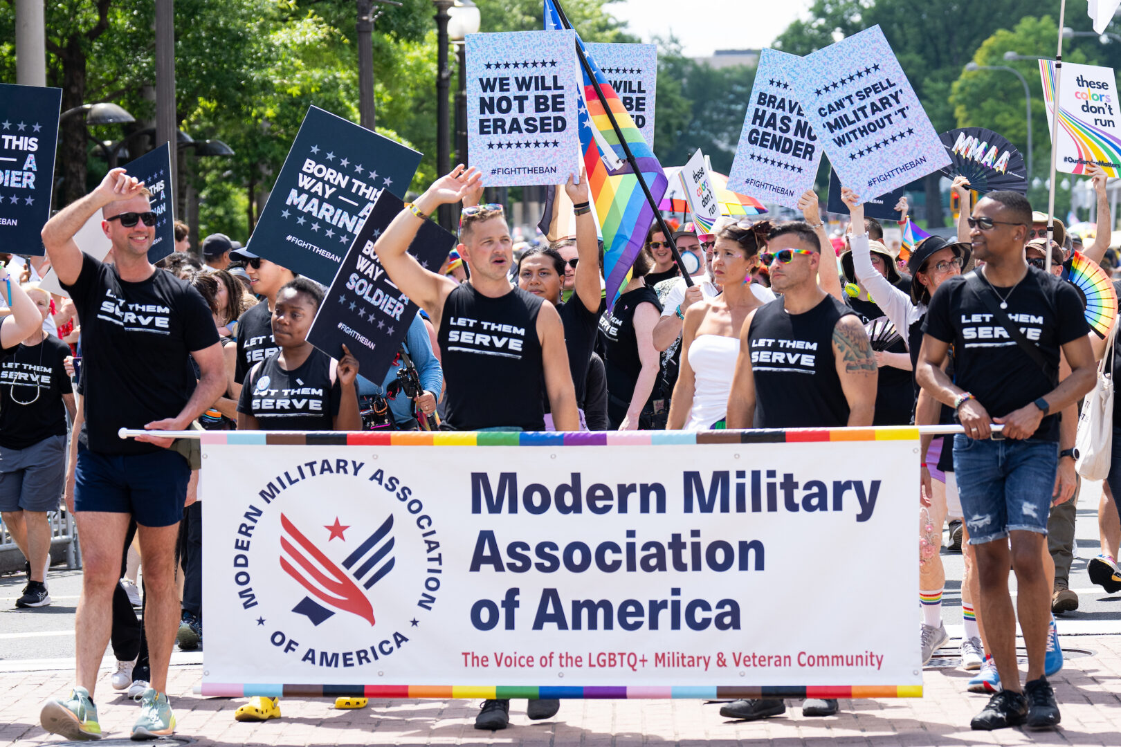The Modern Military Association of America, an LBGTQ military and veterans group, marches down Pennsylvania Avenue NW during the WorldPride Parade in Washington on June 7, 2025. Washington was  the host city for the annual WorldPride this year.