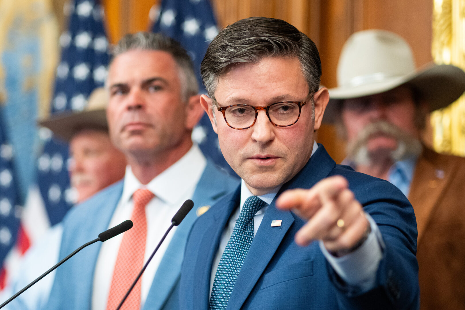 Speaker Mike Johnson conducts a news conference in the Capitol after a House Republican Conference meeting on Tuesday.