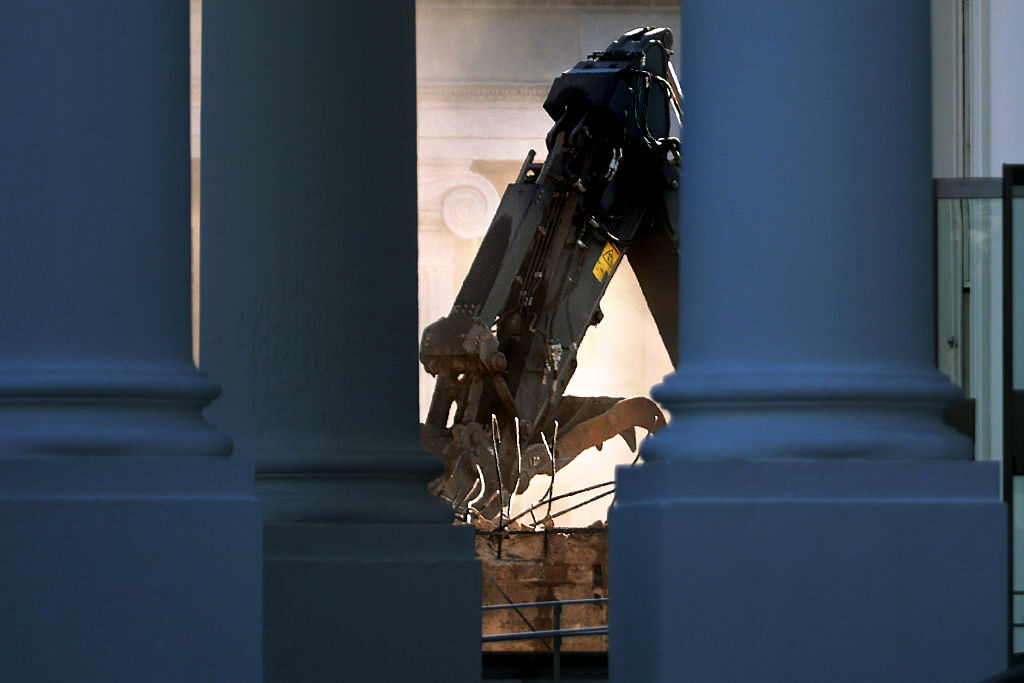 The facade of the East Wing of the White House is demolished by work crews on Oct. 23.  