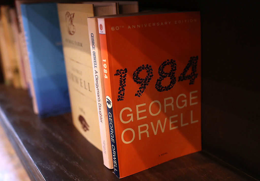 A copy of George Orwell's novel “1984” sits on a shelf at a bookstore in Los Angeles in 2017.