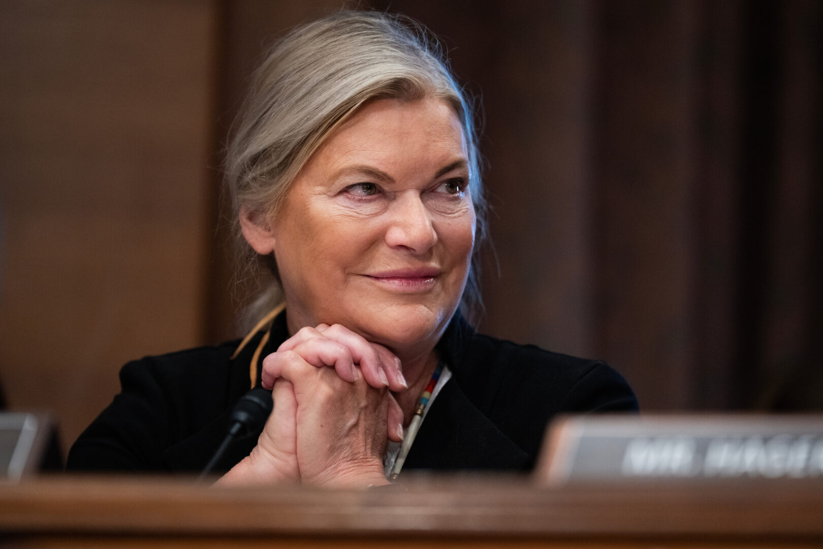 Wyoming GOP Sen. Cynthia Lummis attends a Senate Banking, Housing and Urban Affairs Committee markup on July 29.