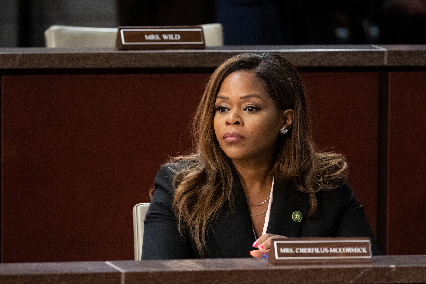 Rep. Sheila Cherfilus-McCormick, D-Fla., listens during a 2023 hearing in the House Foreign Affairs Committee. 