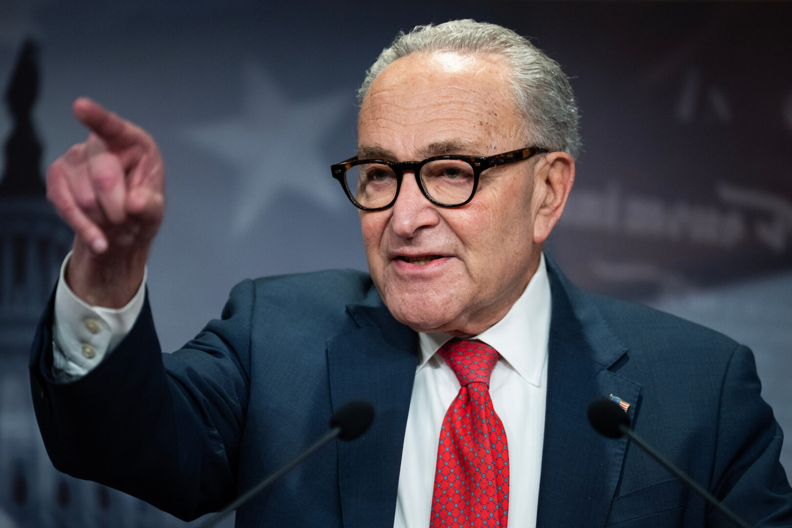 Senate Minority Leader Charles E. Schumer conducts a news conference in the Capitol on Wednesday. (Tom Williams/CQ Roll Call)