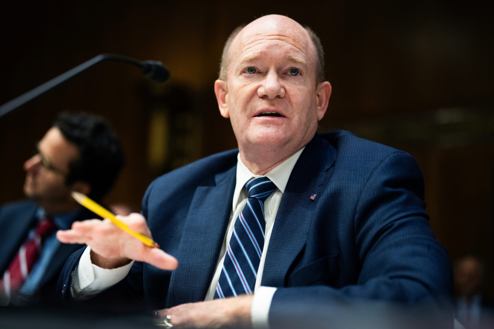 Sen. Chris Coons, D-Del., speaks during a Senate Appropriations Committee markup in the Dirksen Senate Office Building on July 31.