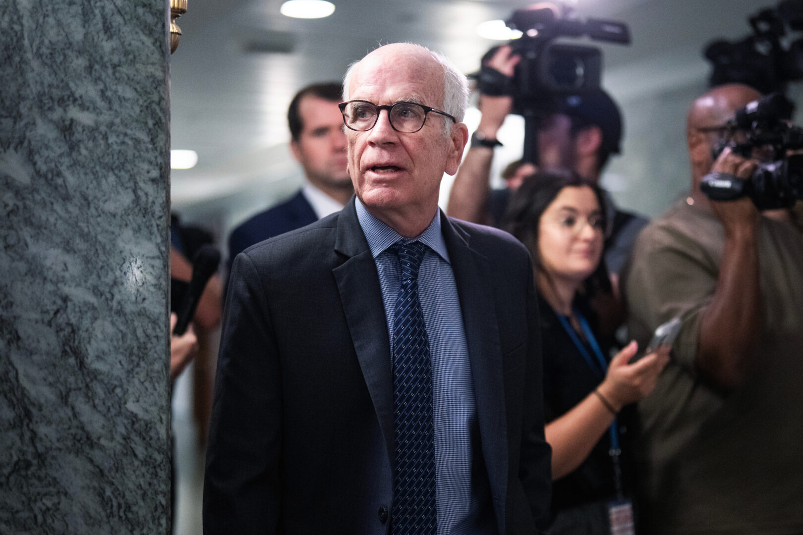 Sen. Peter Welch, D-Vt., arrives for the Senate Judiciary Committee hearing on Oct. 7, 2025. 