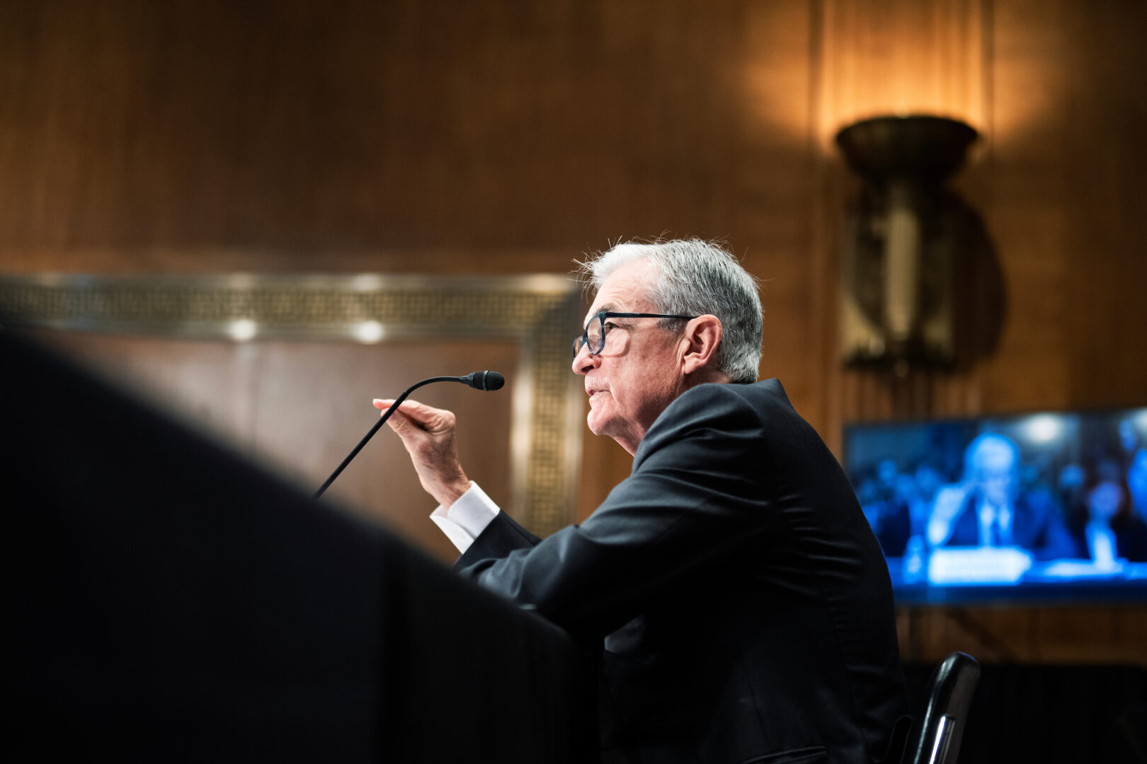 Federal Reserve Chairman Jerome Powell testifies during a Senate Banking, Housing and Urban Affairs Committee hearing in June. 