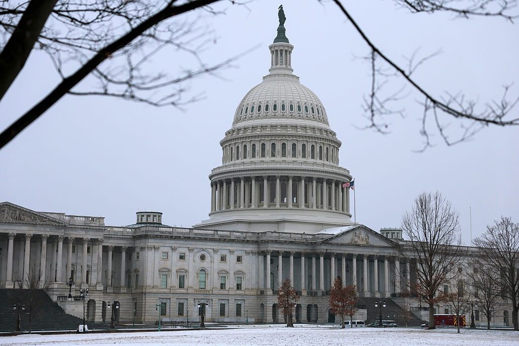 Snow falls on the U.S. Capitol on Monday. (Heather Diehl/Getty Images)