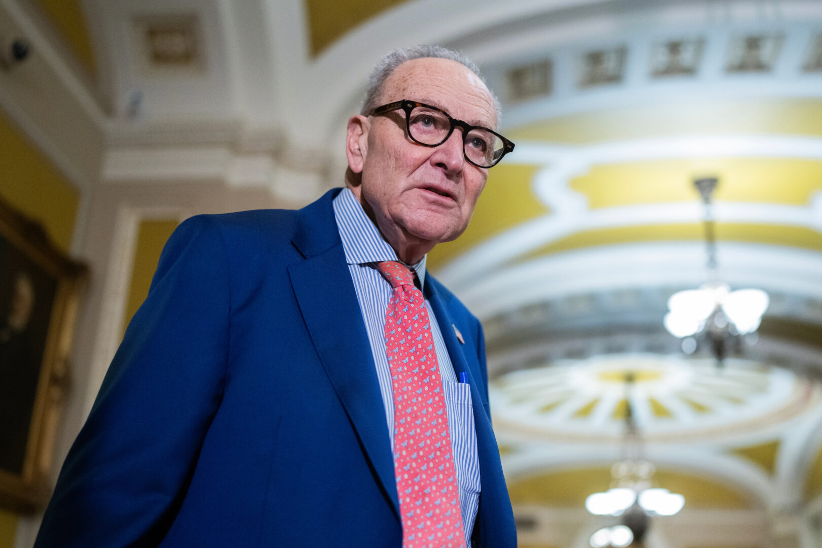 Senate Minority Leader Charles E. Schumer, D-N.Y., arrives for a news conference in the Capitol on Tuesday. 