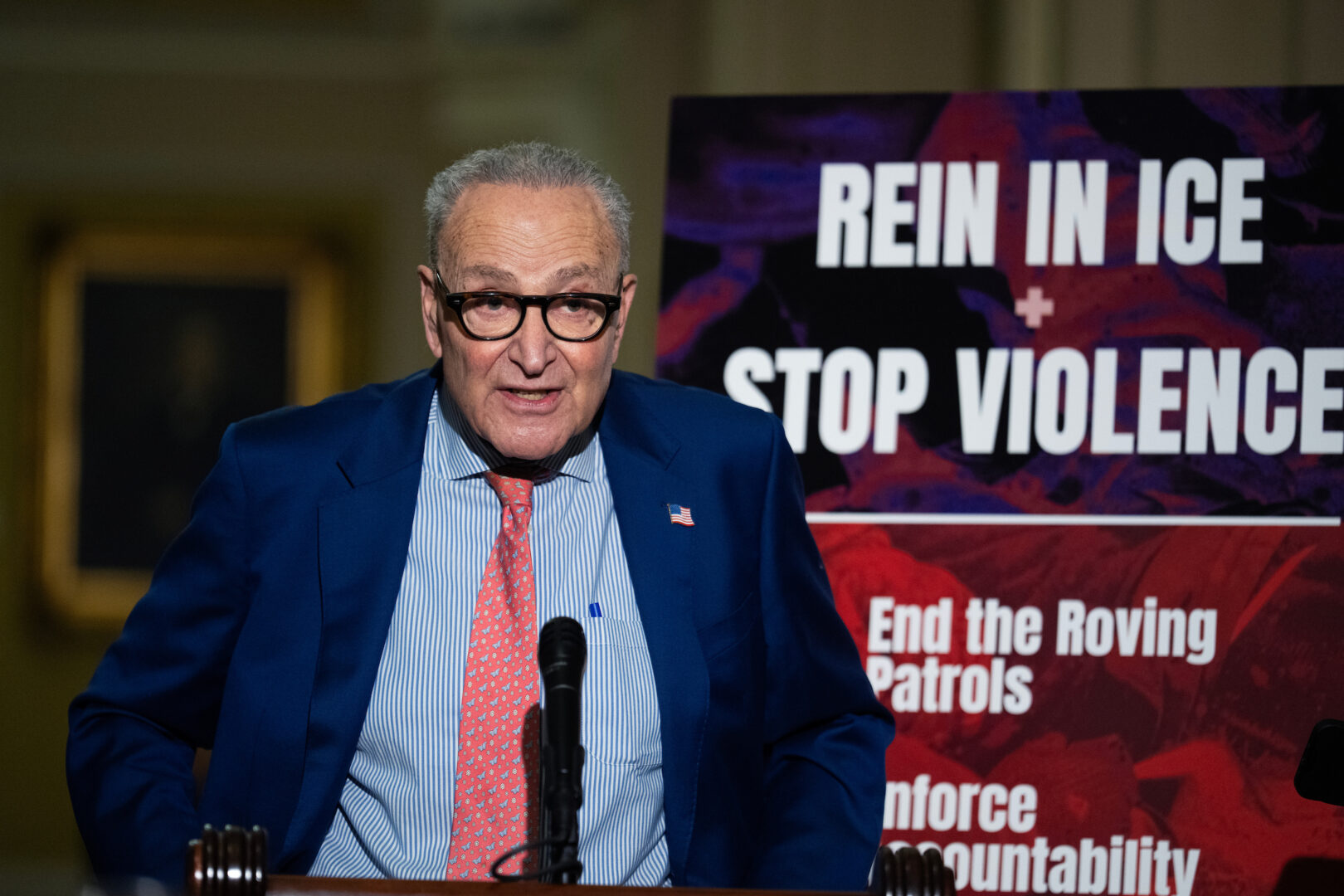Senate Minority Leader Charles E. Schumer, D-N.Y., last week laid out Democrats' demands for changes to immigration enforcement policies as part of Homeland Security Department funding, which expires this week. (Tom Williams/CQ Roll Call)