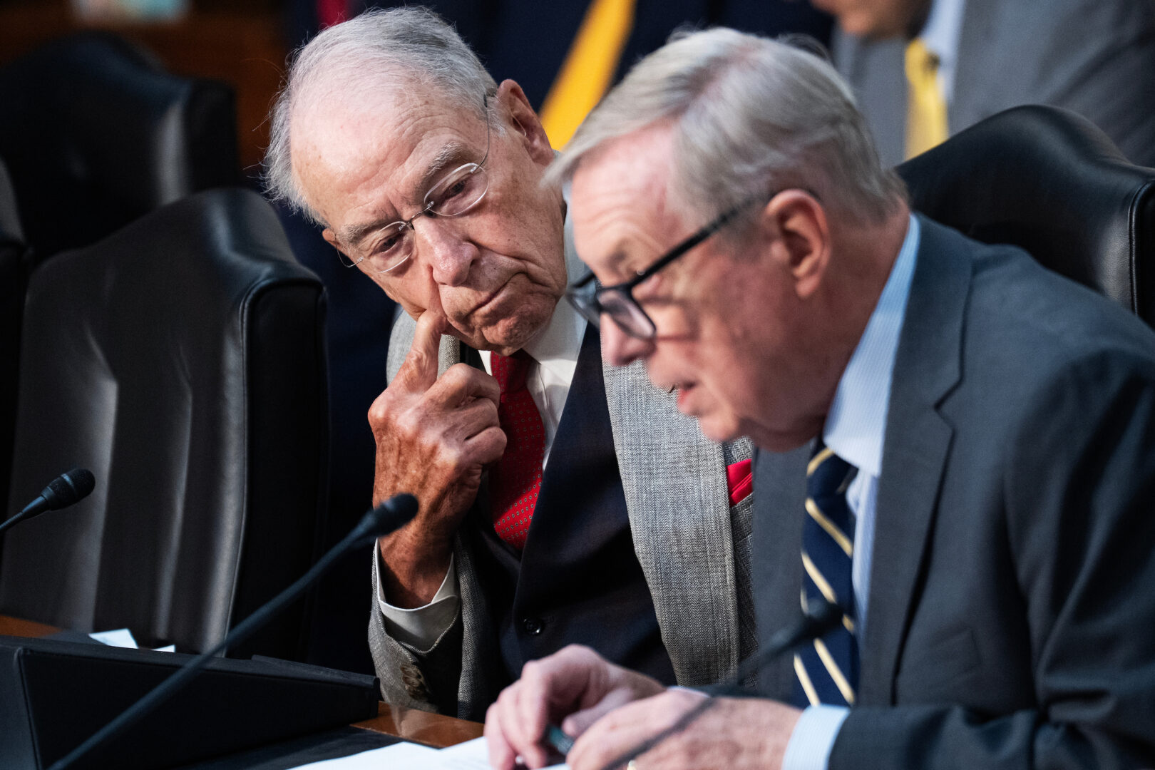 Senate Judiciary Chairman Charles E. Grassley, left, and ranking member Richard J. Durbin conduct a confirmation hearing on July 30, 2025.