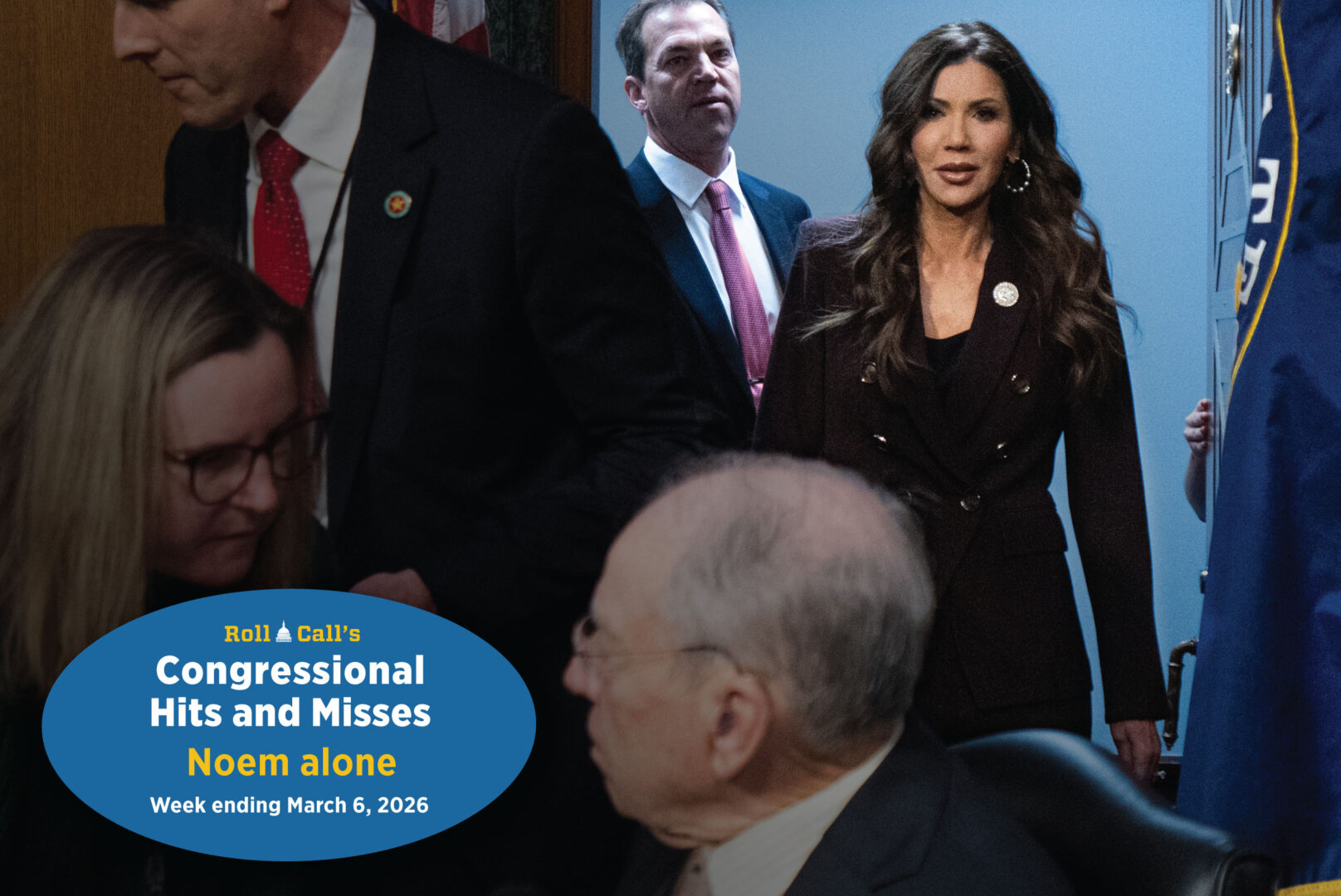 Secretary of Homeland Security Kristi Noem arrives for a Senate Judiciary Committee hearing on Tuesday.