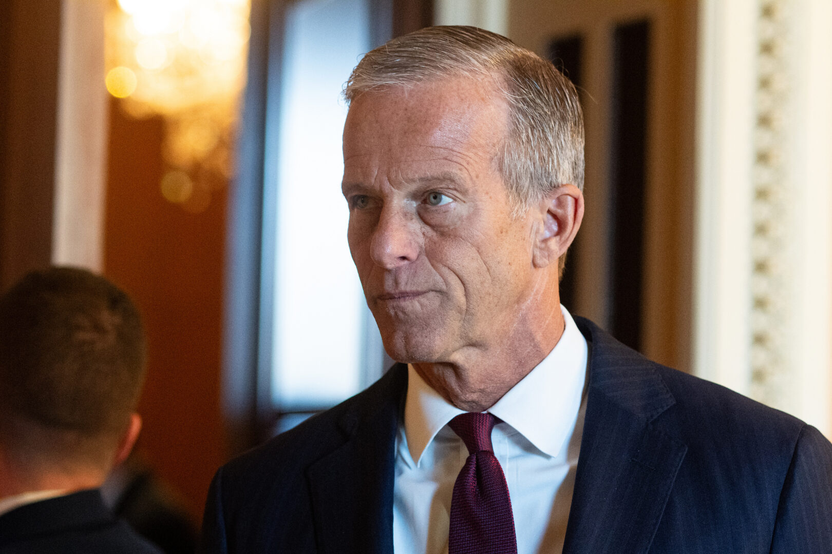 Senate Majority Leader John Thune, R-S.D., leaves the Senate Republicans’ lunch meeting in the Capitol on March 10.